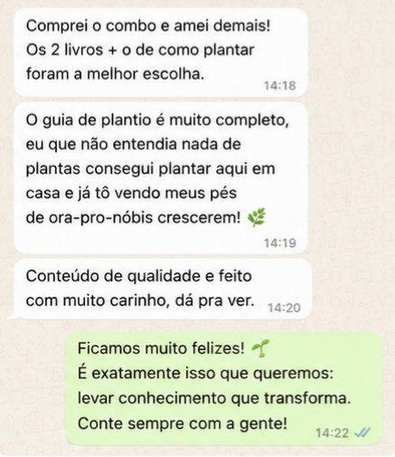 Depoimento sobre combo, guia de plantio completo e conteudo de qualidade